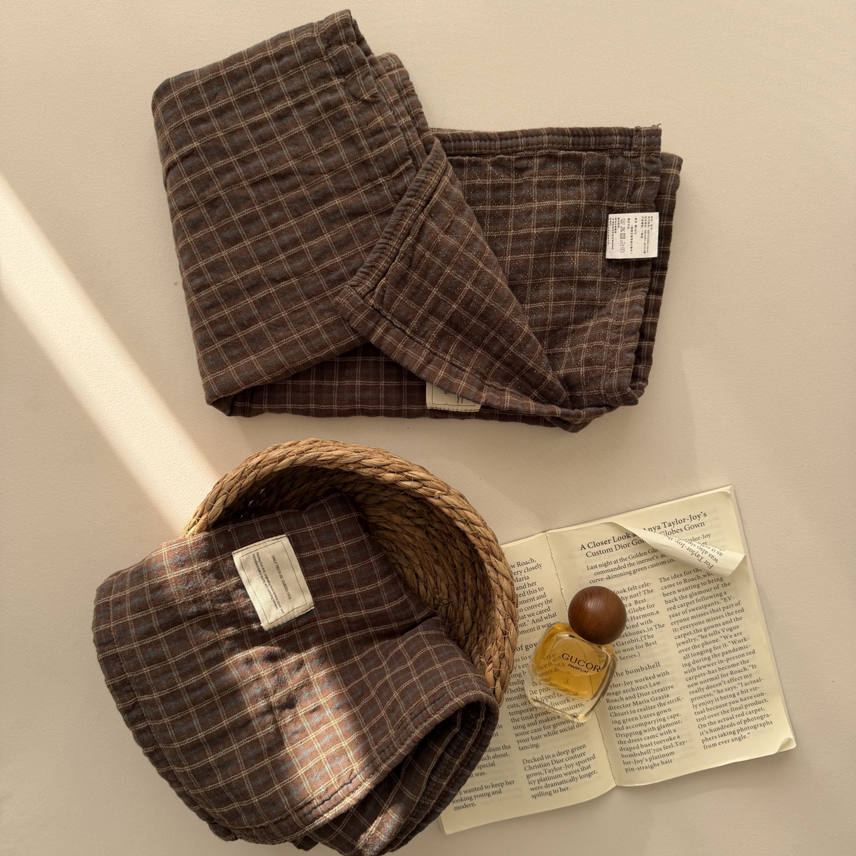 91家纺网 家纺一手货源 找家纺 百寐 2026百分百全棉A类色织枕巾52*75条纹格子美拉德色系纯棉吸汗枕巾风格二 色织-深咖格