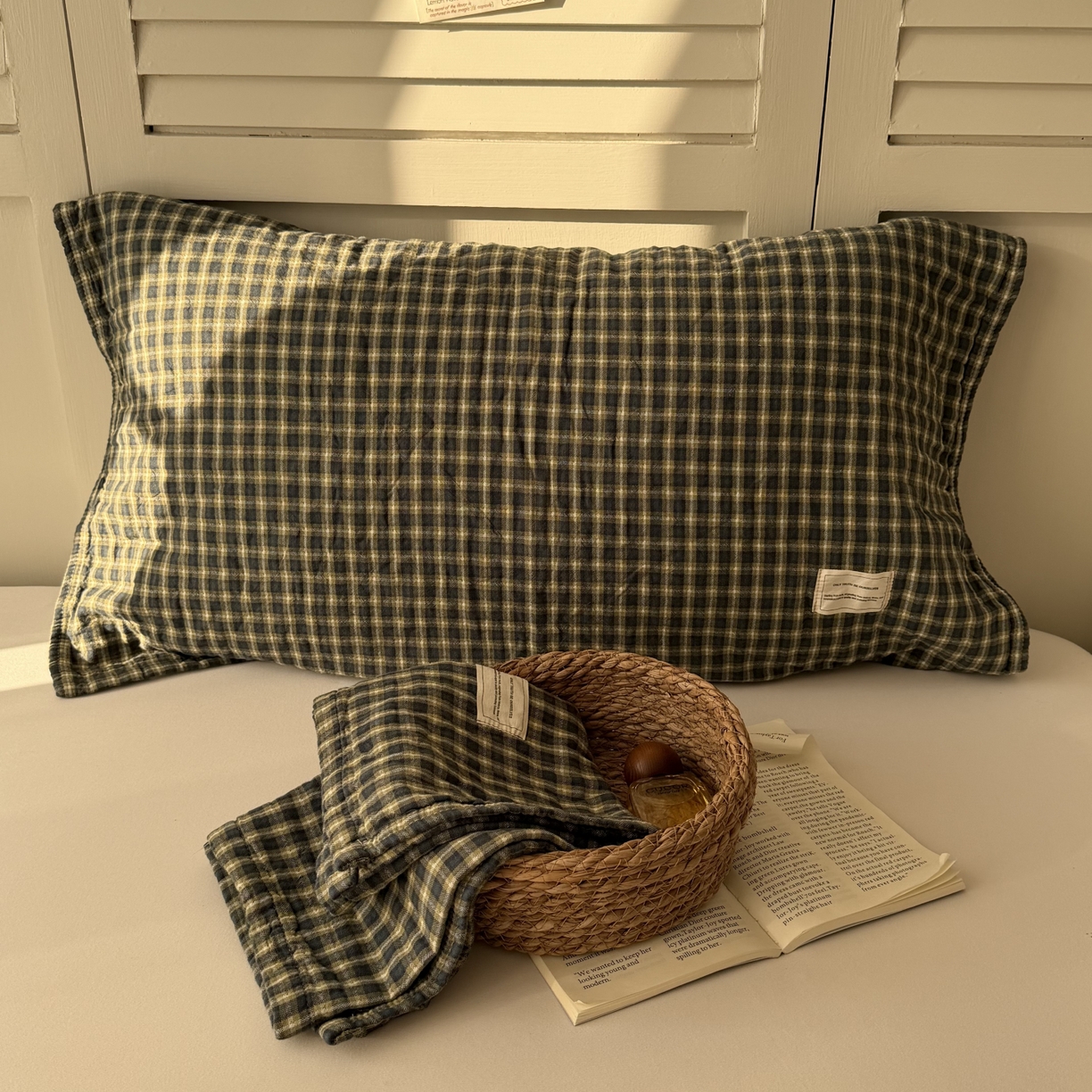 91家纺网 家纺一手货源 找家纺 百寐 2026百分百全棉A类色织枕巾52*75条纹格子美拉德色系纯棉吸汗枕巾风格二 色织-绿格