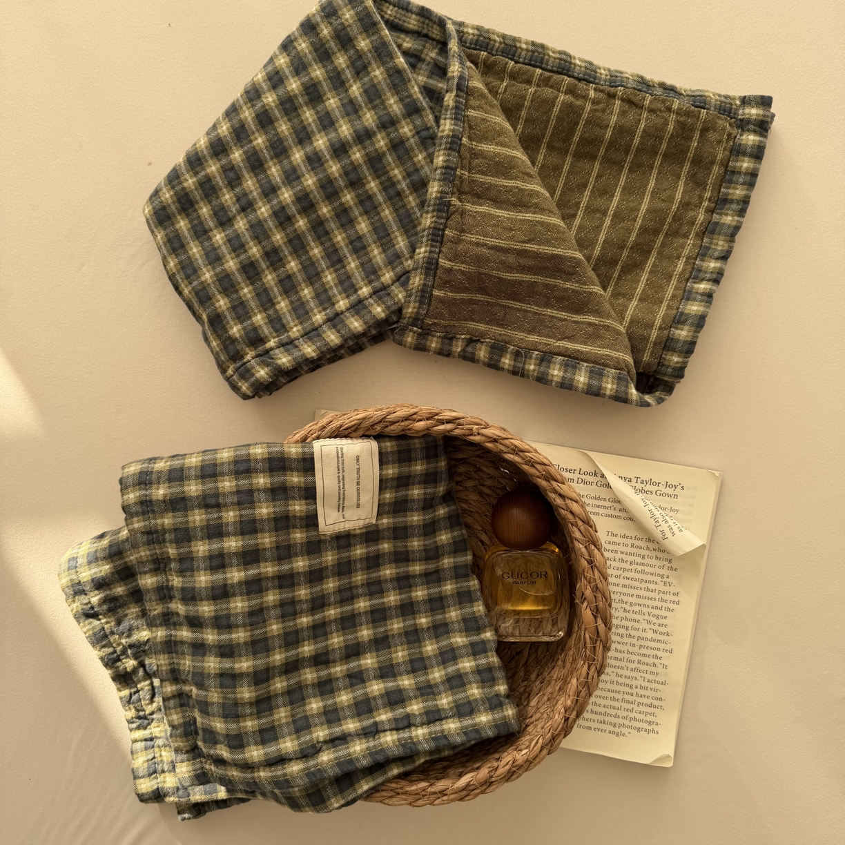 91家纺网 家纺一手货源 找家纺 百寐 2026百分百全棉A类色织枕巾52*75条纹格子美拉德色系纯棉吸汗枕巾风格二 色织-绿格