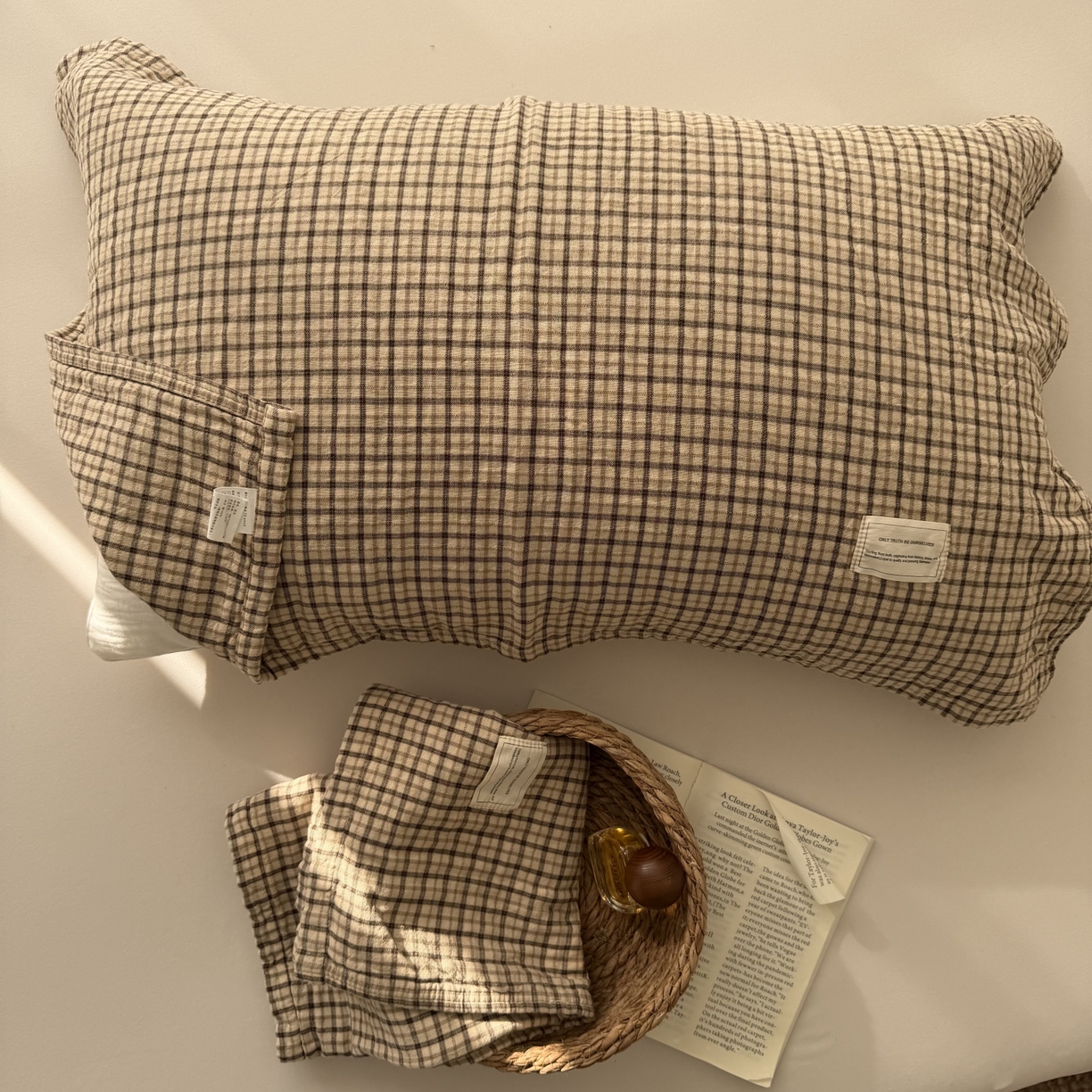 91家纺网 家纺一手货源 找家纺 百寐 2026百分百全棉A类色织枕巾52*75条纹格子美拉德色系纯棉吸汗枕巾风格二 色织 -米格