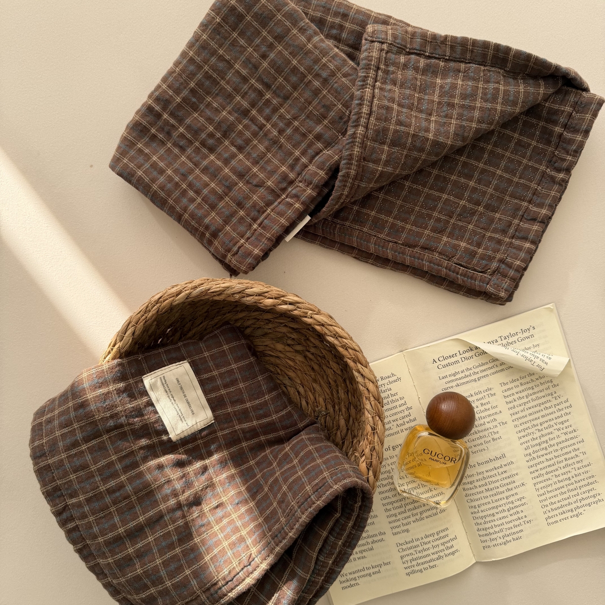 91家纺网 家纺一手货源 找家纺 百寐 2026百分百全棉A类色织枕巾52*75条纹格子美拉德色系纯棉吸汗枕巾风格二 色织-深咖格