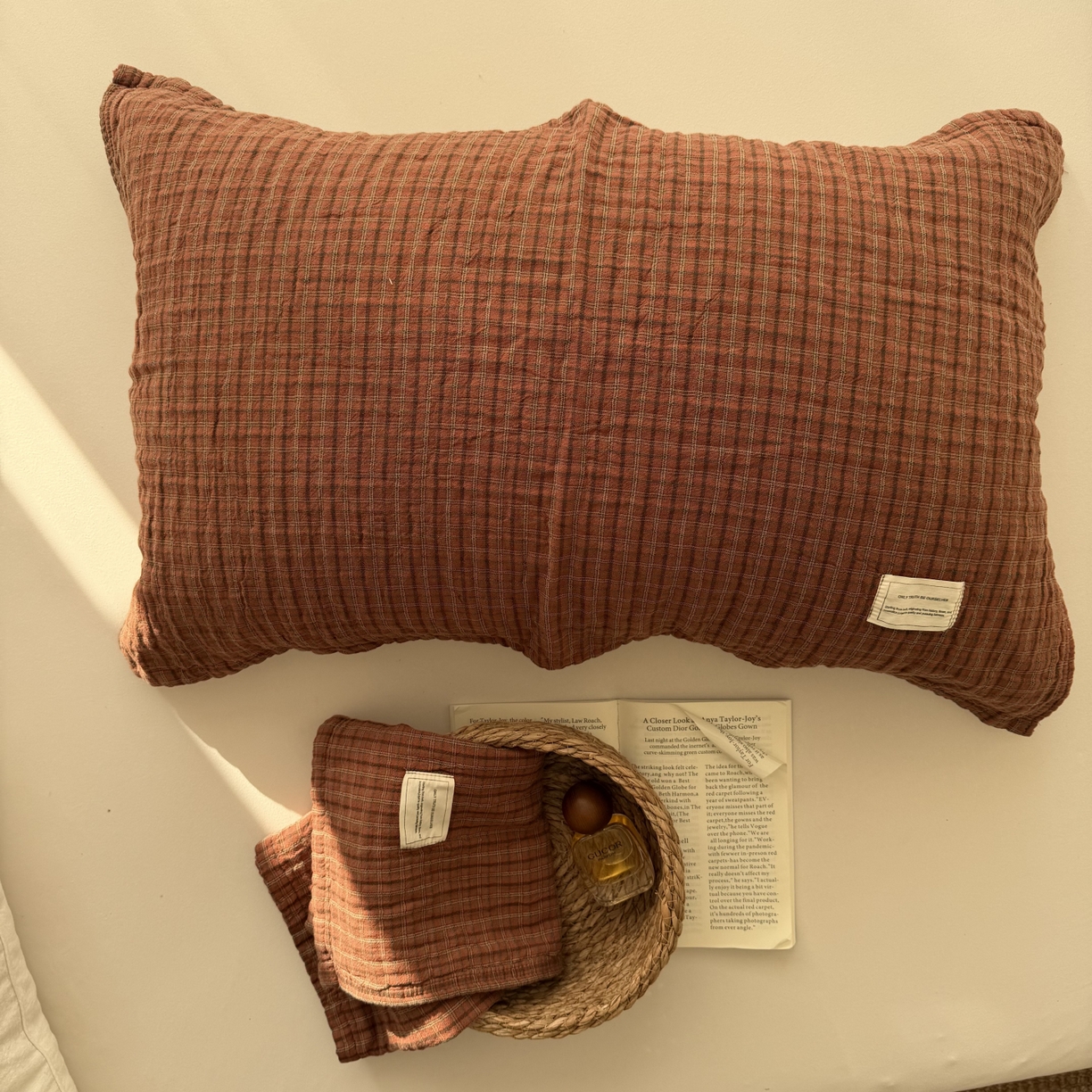 91家纺网 家纺一手货源 找家纺 百寐 2026百分百全棉A类色织枕巾52*75条纹格子美拉德色系纯棉吸汗枕巾风格二 色织-红格