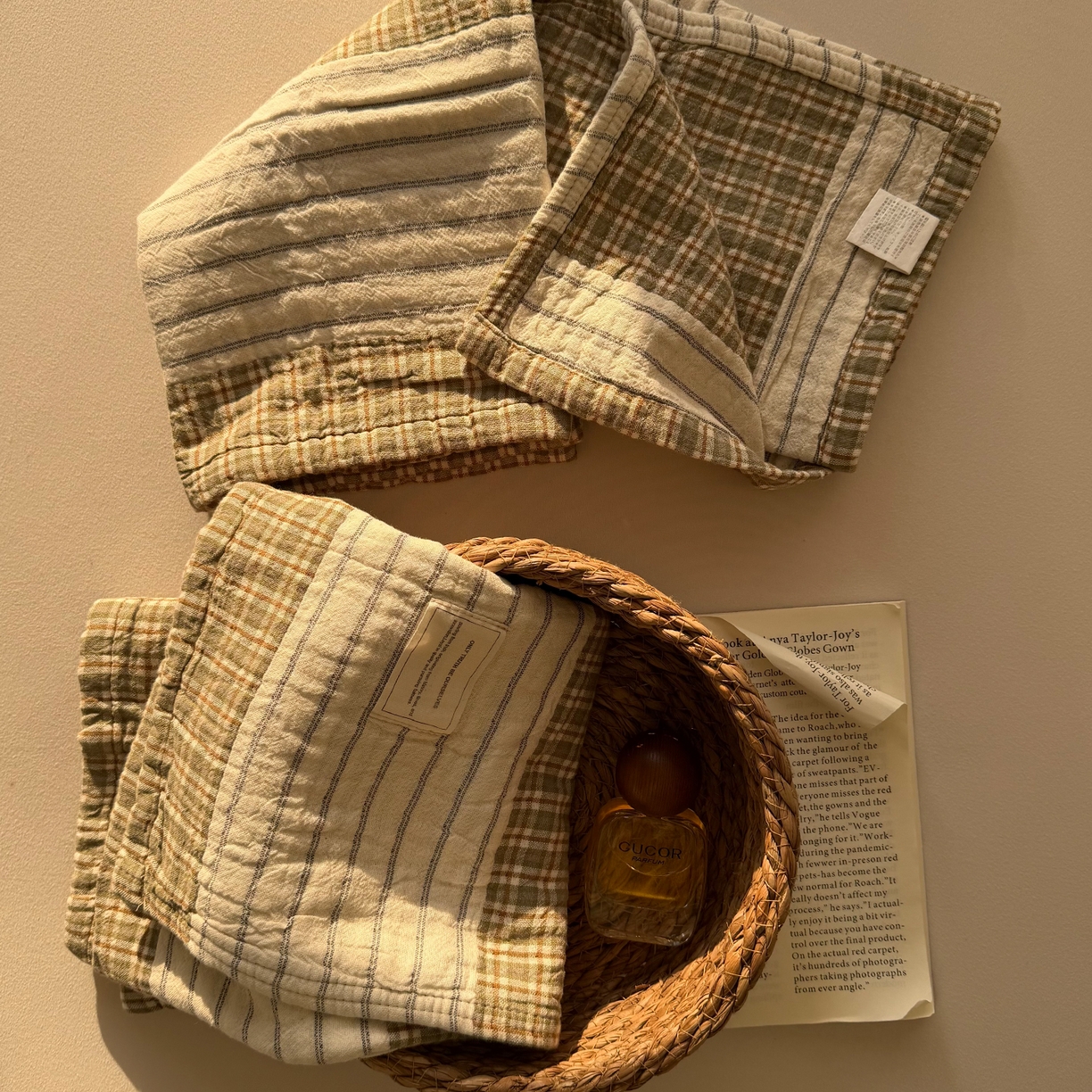 91家纺网 家纺一手货源 找家纺 百寐 2026百分百全棉A类色织枕巾52*75条纹格子美拉德色系纯棉吸汗枕巾风格二 色织-双拼米格