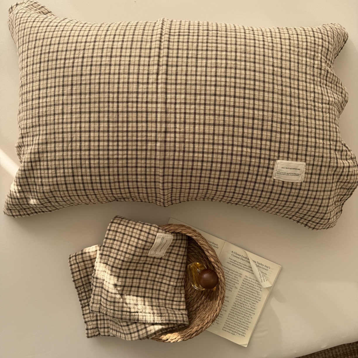 91家纺网 家纺一手货源 找家纺 百寐 2026百分百全棉A类色织枕巾52*75条纹格子美拉德色系纯棉吸汗枕巾风格二 色织 -米格