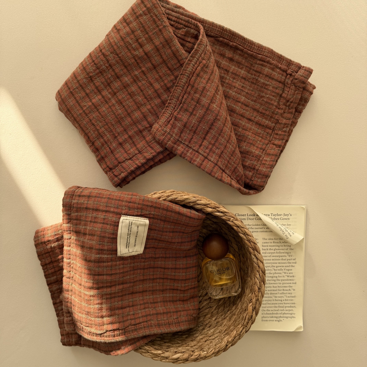 91家纺网 家纺一手货源 找家纺 百寐 2026百分百全棉A类色织枕巾52*75条纹格子美拉德色系纯棉吸汗枕巾风格二 色织-红格