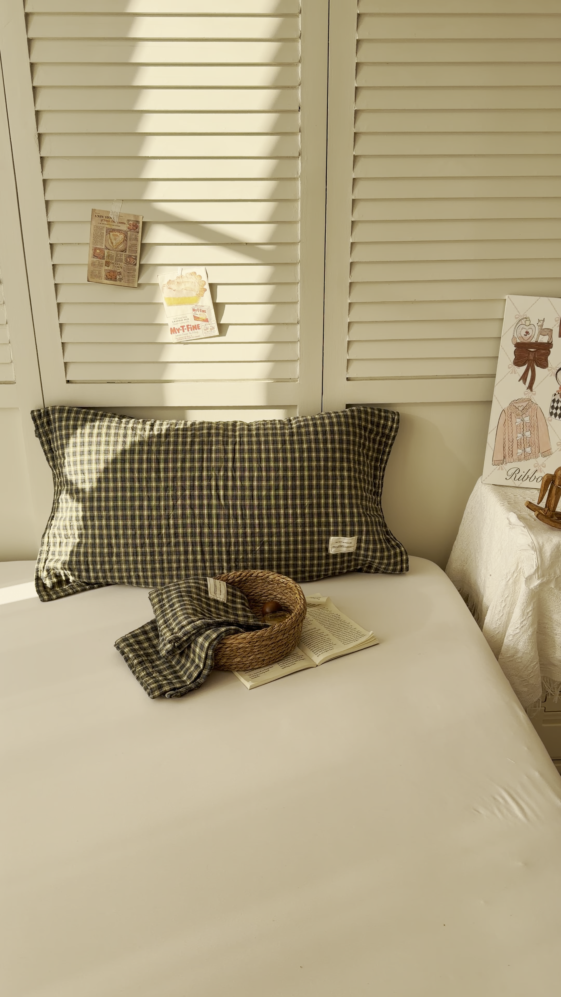 91家纺网 家纺一手货源 找家纺 百寐 2026百分百全棉A类色织枕巾52*75条纹格子美拉德色系纯棉吸汗枕巾风格二 色织-绿格