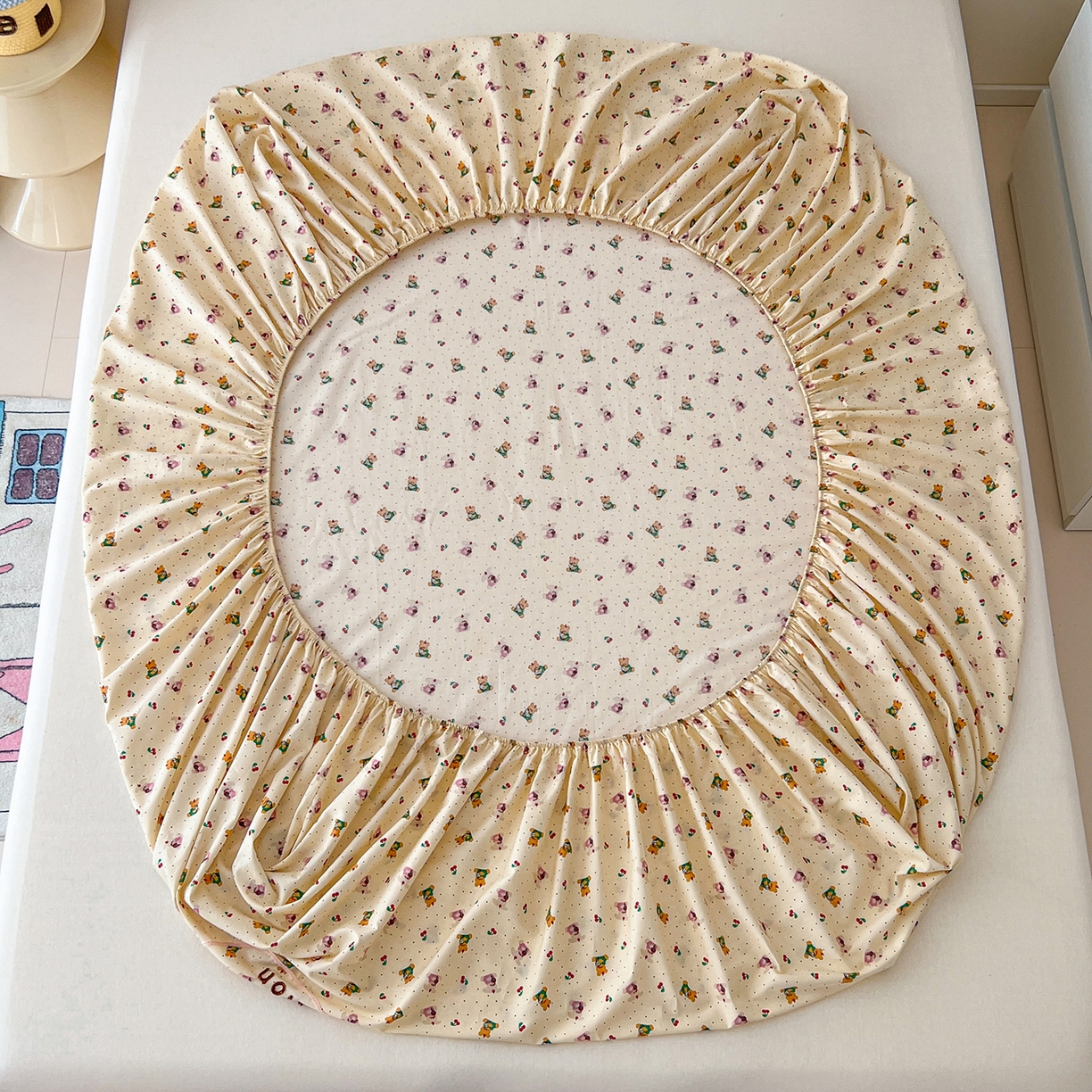 91家纺网 家纺一手货源 找家纺 舒居家纺 2026新款13070全棉纯棉毛巾绣单床笠床笠单件 蛋糕熊