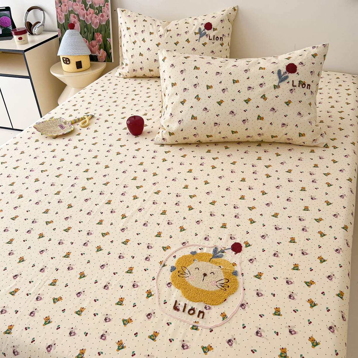 91家纺网 家纺一手货源 找家纺 舒居家纺 2026新款13070全棉纯棉毛巾绣单床笠床笠单件 蛋糕熊