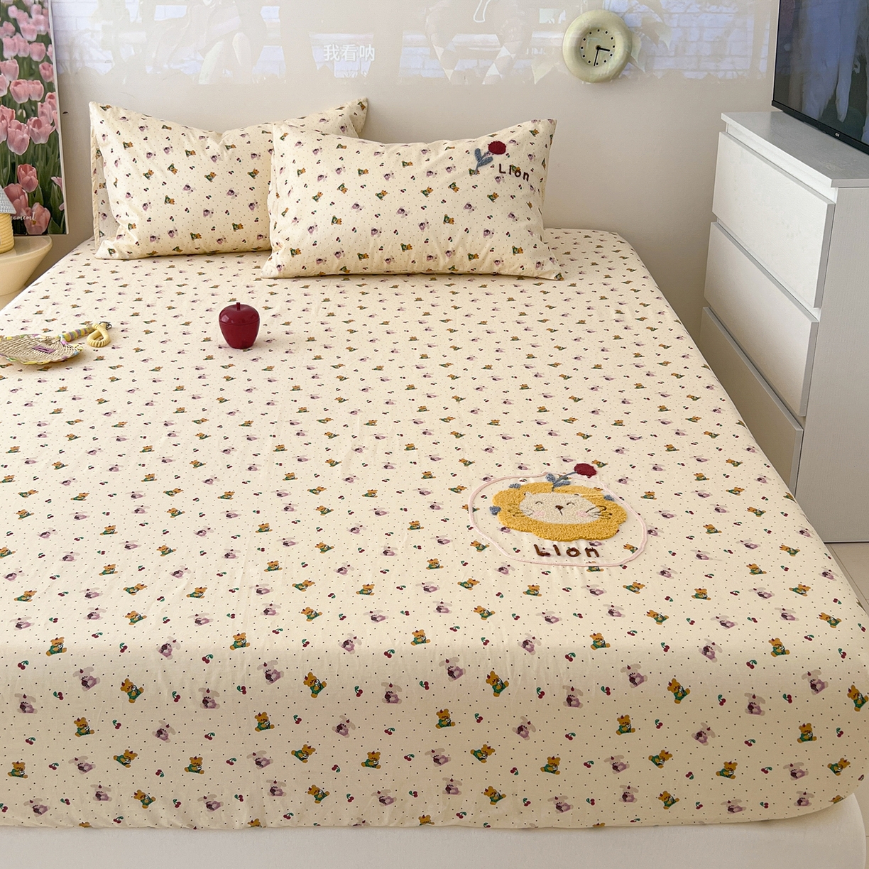 91家纺网 家纺一手货源 找家纺 舒居家纺 2026新款13070全棉纯棉毛巾绣单床笠床笠单件 蛋糕熊