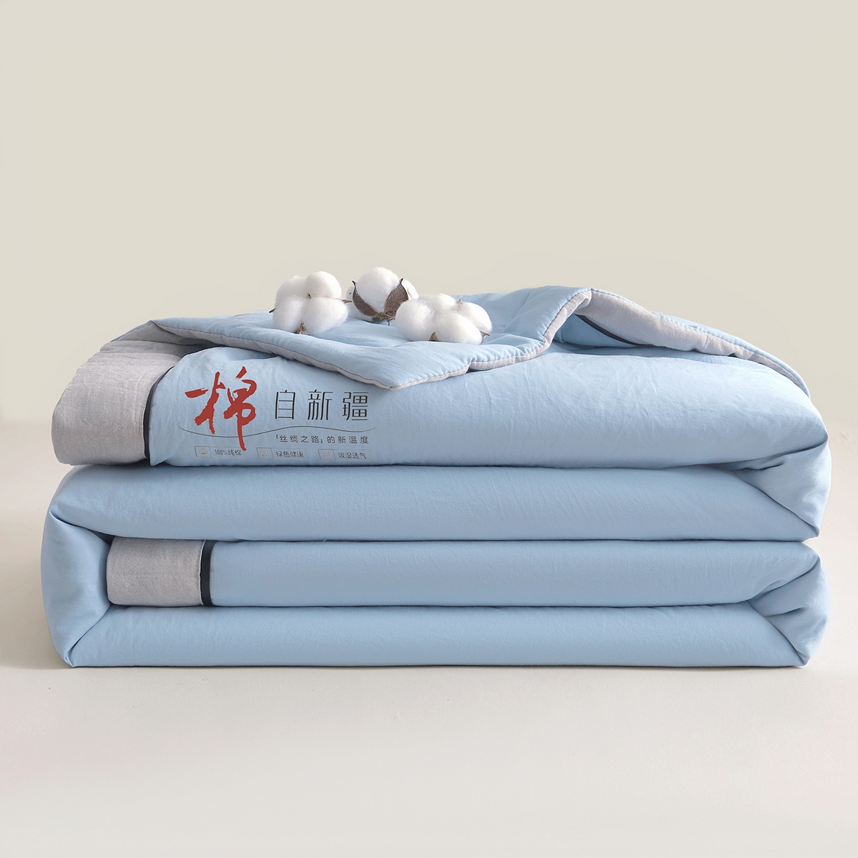 91家纺网 家纺一手货源 找家纺 创优家纺 2026新款新疆棉花夏被无印风纯色100%新疆棉夏凉被空调被棉花夏被棉花被子百分百新疆棉可水洗/可机洗棉花被（专版烫画 盗版必究） 棉朵-蓝色