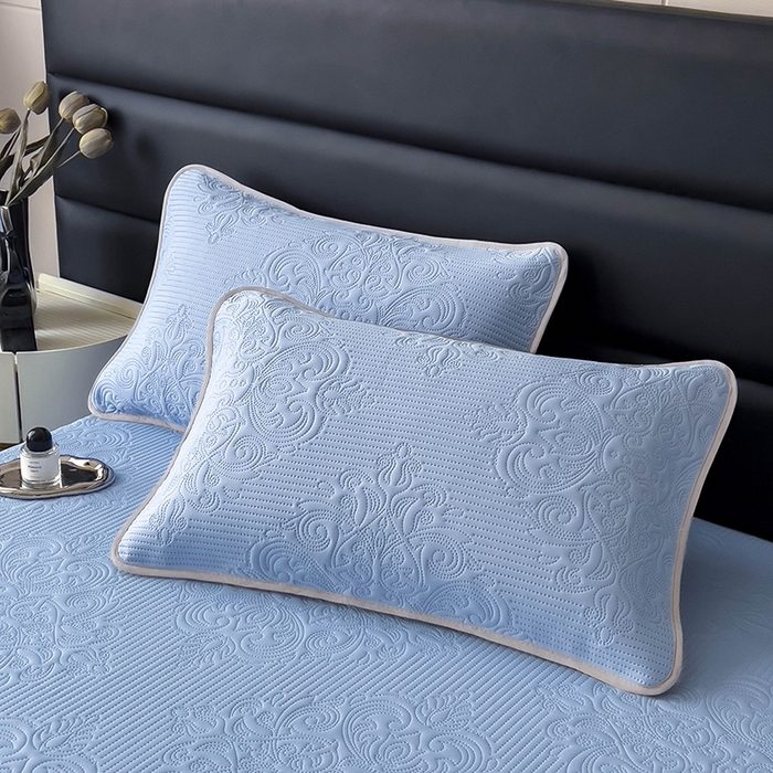 91家纺网 家纺一手货源 找家纺 乐家欣 2026新款凉感欧式夏被床笠四件套 欧式床笠-宾利蓝