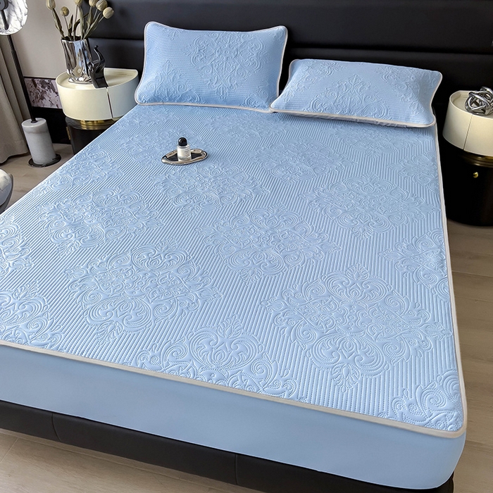 91家纺网 家纺一手货源 找家纺 乐家欣 2026新款凉感欧式夏被床笠四件套 欧式床笠-宾利蓝