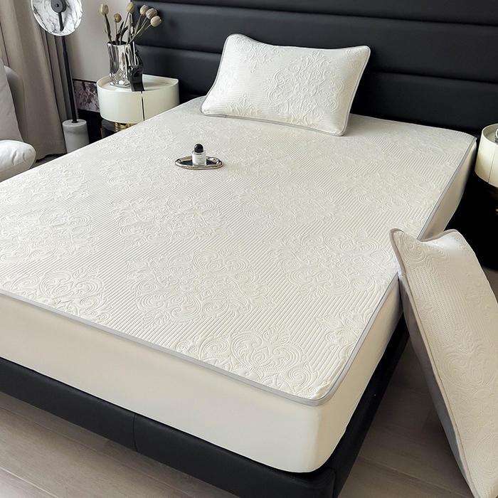 91家纺网 家纺一手货源 找家纺 乐家欣 2026新款凉感欧式夏被床笠四件套 欧式床笠-奶昔白