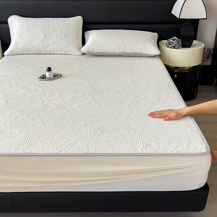 91家纺网 家纺一手货源 找家纺 乐家欣 2026新款凉感欧式夏被床笠四件套 欧式床笠-奶昔白