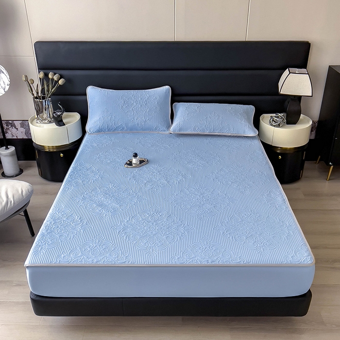 乐家欣 2026新款凉感欧式夏被床笠四件套 欧式床笠-宾利蓝