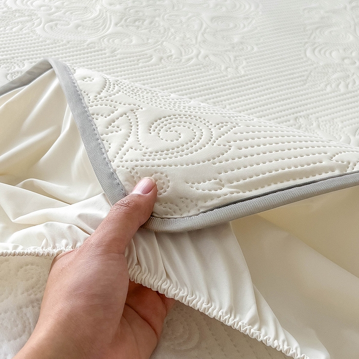 91家纺网 家纺一手货源 找家纺 乐家欣 2026新款凉感欧式夏被床笠四件套 欧式床笠-奶昔白