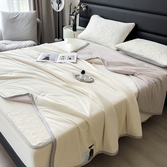 91家纺网 家纺一手货源 找家纺 乐家欣 2026新款凉感欧式夏被床笠四件套 欧式床笠-奶昔白