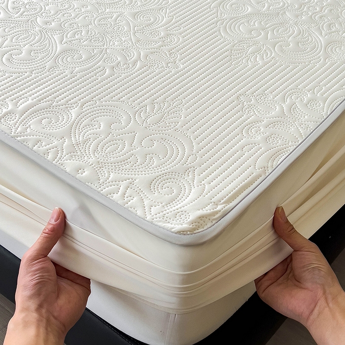 91家纺网 家纺一手货源 找家纺 乐家欣 2026新款凉感欧式夏被床笠四件套 欧式床笠-奶昔白