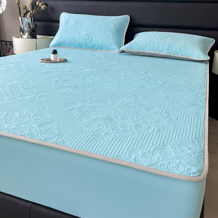 91家纺网 家纺一手货源 找家纺 乐家欣 2026新款凉感欧式夏被床笠四件套 欧式床笠-清水蓝