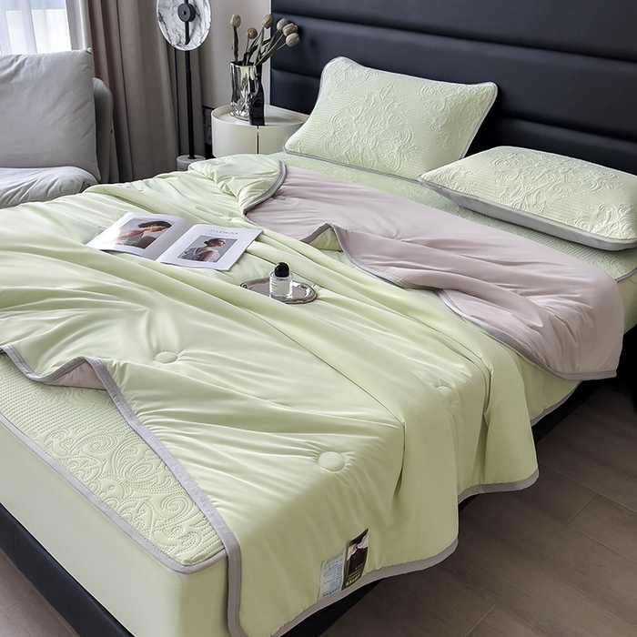 91家纺网 家纺一手货源 找家纺 乐家欣 2026新款凉感欧式夏被床笠四件套 欧式床笠-嫩绿