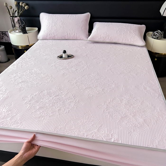 91家纺网 家纺一手货源 找家纺 乐家欣 2026新款凉感欧式夏被床笠四件套 欧式床笠-蜜桃粉