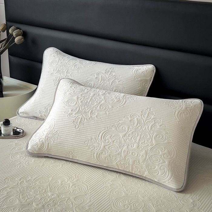 91家纺网 家纺一手货源 找家纺 乐家欣 2026新款凉感欧式夏被床笠四件套 欧式床笠-奶昔白