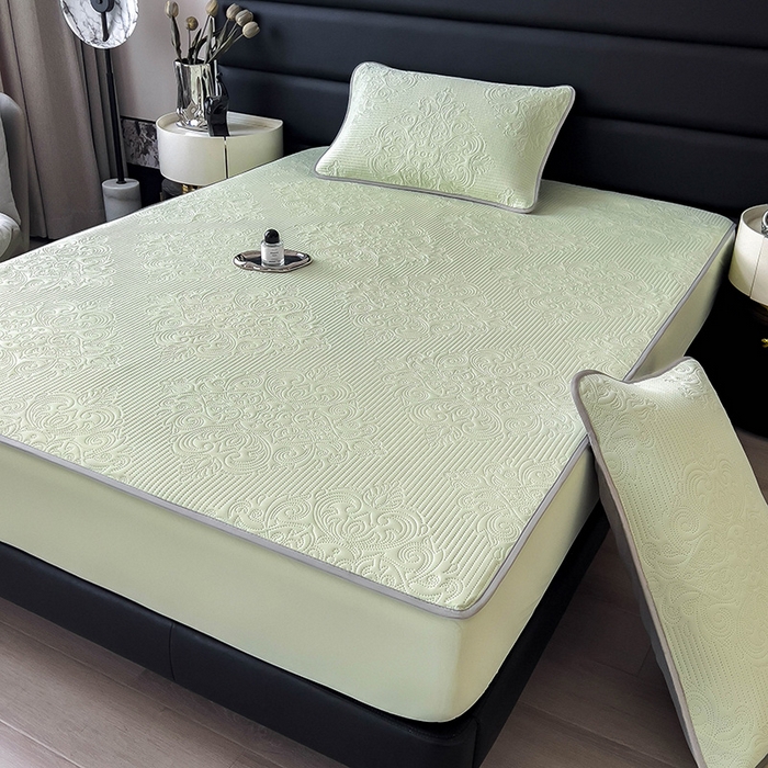 91家纺网 家纺一手货源 找家纺 乐家欣 2026新款凉感欧式夏被床笠四件套 欧式床笠-嫩绿