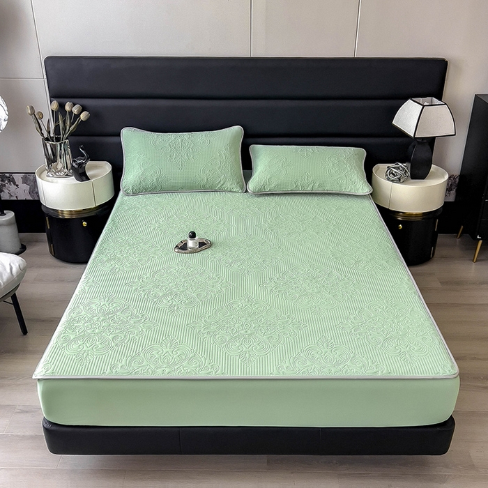 91家纺网 家纺一手货源 找家纺 乐家欣 2026新款凉感欧式夏被床笠四件套 欧式床笠-松绿