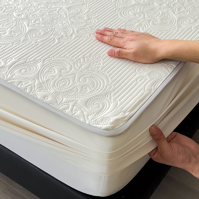 91家纺网 家纺一手货源 找家纺 乐家欣 2026新款凉感欧式夏被床笠四件套 欧式床笠-奶昔白