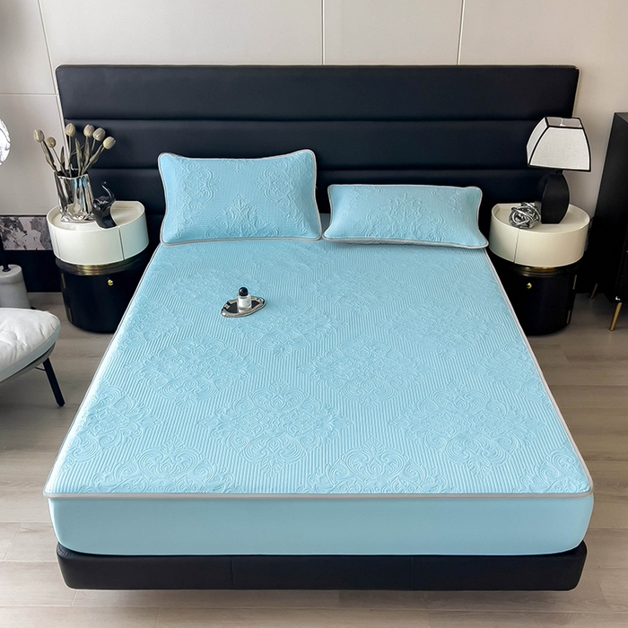 乐家欣 2026新款凉感欧式夏被床笠四件套 欧式床笠-清水蓝