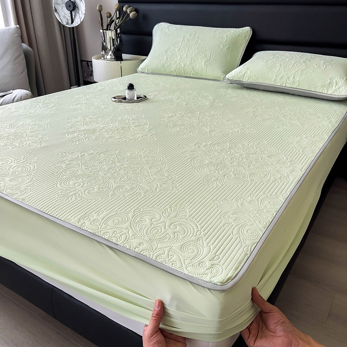 91家纺网 家纺一手货源 找家纺 乐家欣 2026新款凉感欧式夏被床笠四件套 欧式床笠-嫩绿