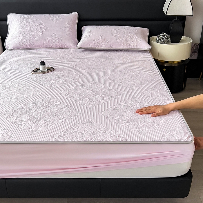 91家纺网 家纺一手货源 找家纺 乐家欣 2026新款凉感欧式夏被床笠四件套 欧式床笠-蜜桃粉