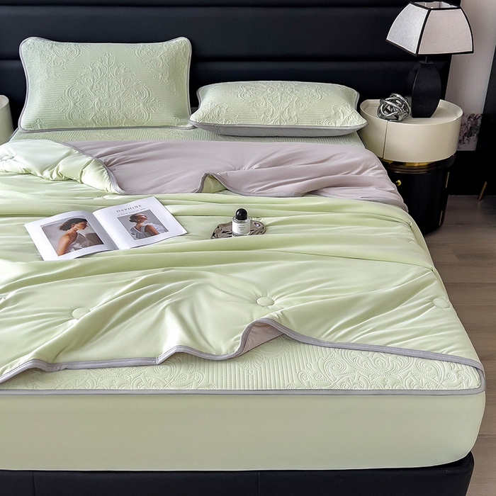 91家纺网 家纺一手货源 找家纺 乐家欣 2026新款凉感欧式夏被床笠四件套 欧式床笠-嫩绿