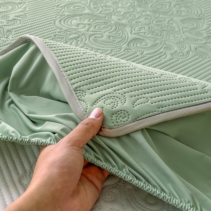 91家纺网 家纺一手货源 找家纺 乐家欣 2026新款凉感欧式夏被床笠四件套 欧式床笠-松绿