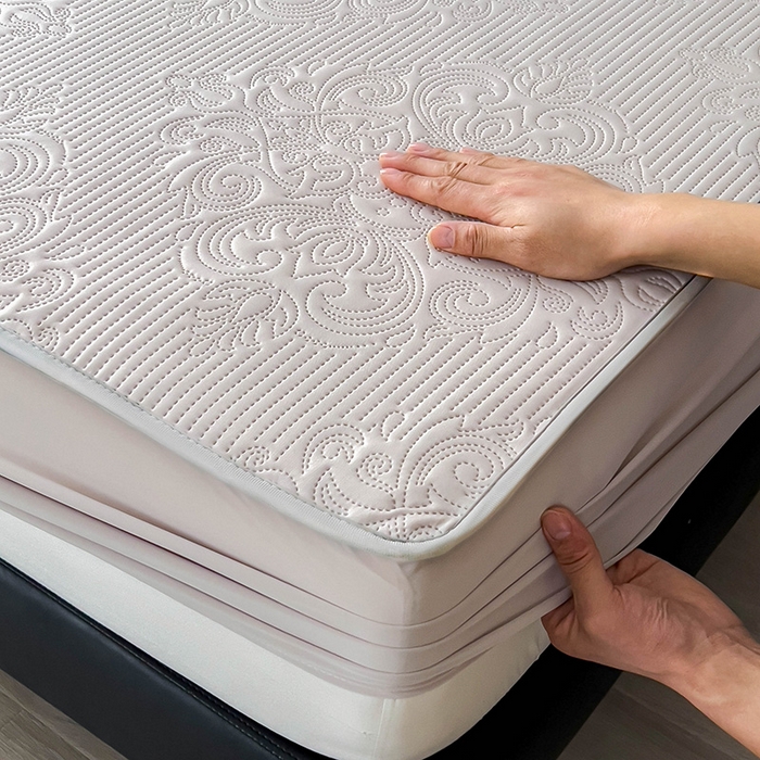 91家纺网 家纺一手货源 找家纺 乐家欣 2026新款凉感欧式夏被床笠四件套 欧式床笠-浅灰