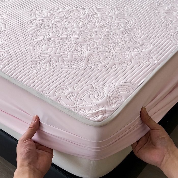 91家纺网 家纺一手货源 找家纺 乐家欣 2026新款凉感欧式夏被床笠四件套 欧式床笠-蜜桃粉