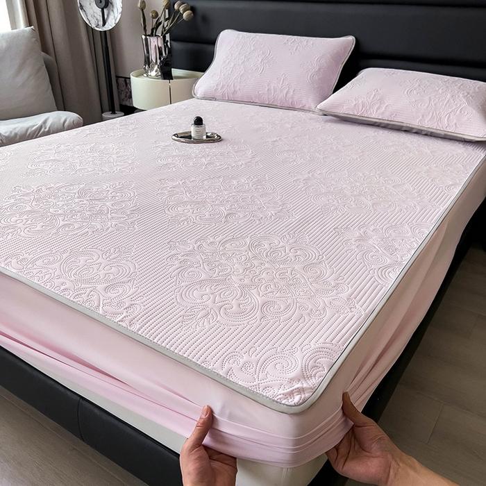 91家纺网 家纺一手货源 找家纺 乐家欣 2026新款凉感欧式夏被床笠四件套 欧式床笠-蜜桃粉