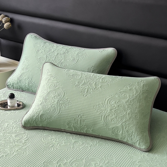 91家纺网 家纺一手货源 找家纺 乐家欣 2026新款凉感欧式夏被床笠四件套 欧式床笠-松绿