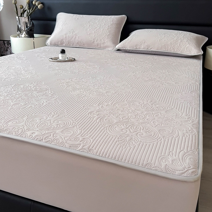 91家纺网 家纺一手货源 找家纺 乐家欣 2026新款凉感欧式夏被床笠四件套 欧式床笠-浅灰