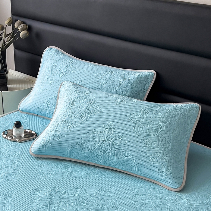 91家纺网 家纺一手货源 找家纺 乐家欣 2026新款凉感欧式夏被床笠四件套 欧式床笠-清水蓝