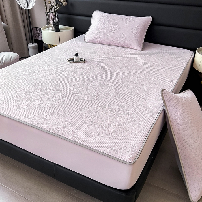 91家纺网 家纺一手货源 找家纺 乐家欣 2026新款凉感欧式夏被床笠四件套 欧式床笠-蜜桃粉