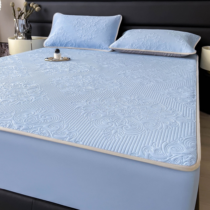 91家纺网 家纺一手货源 找家纺 乐家欣 2026新款凉感欧式夏被床笠四件套 欧式床笠-宾利蓝