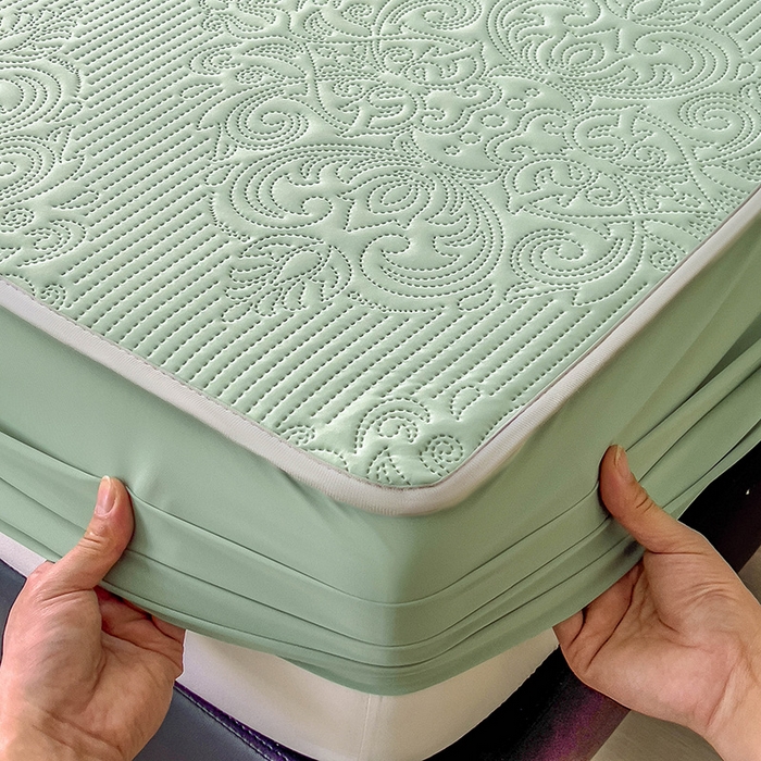 91家纺网 家纺一手货源 找家纺 乐家欣 2026新款凉感欧式夏被床笠四件套 欧式床笠-松绿