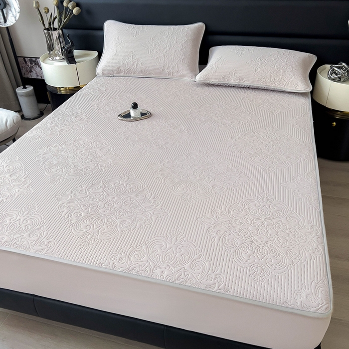 91家纺网 家纺一手货源 找家纺 乐家欣 2026新款凉感欧式夏被床笠四件套 欧式床笠-浅灰