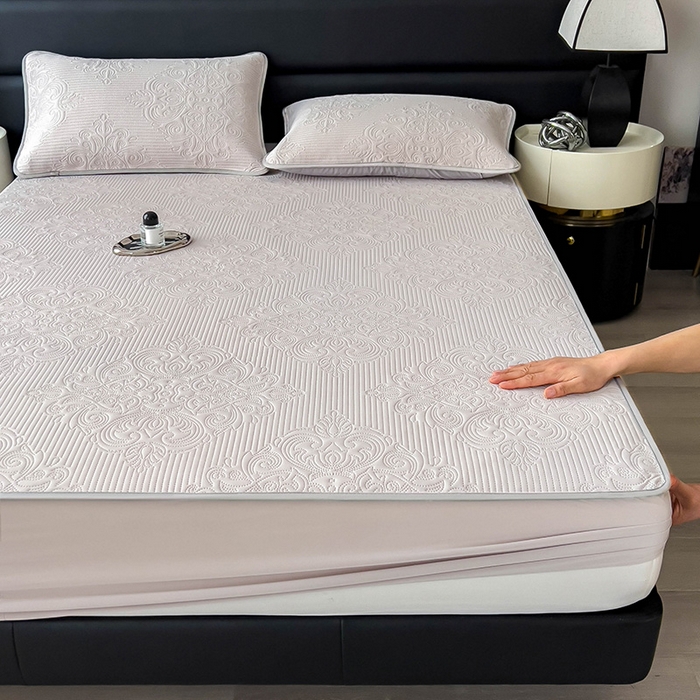 91家纺网 家纺一手货源 找家纺 乐家欣 2026新款凉感欧式夏被床笠四件套 欧式床笠-浅灰