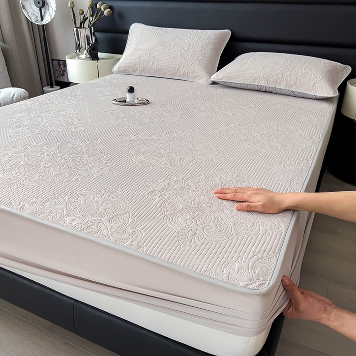 91家纺网 家纺一手货源 找家纺 乐家欣 2026新款凉感欧式夏被床笠四件套 欧式床笠-浅灰