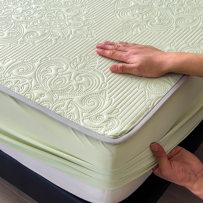 91家纺网 家纺一手货源 找家纺 乐家欣 2026新款凉感欧式夏被床笠四件套 欧式床笠-嫩绿