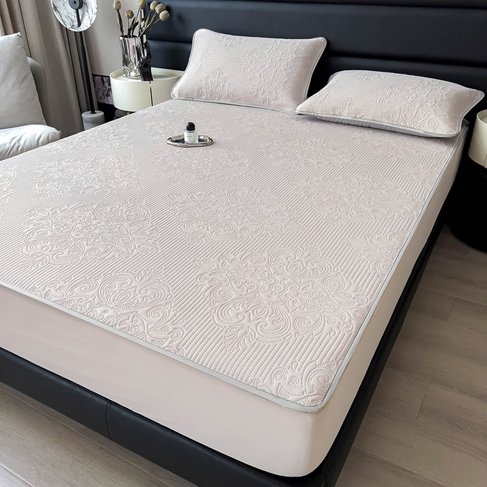 91家纺网 家纺一手货源 找家纺 乐家欣 2026新款凉感欧式夏被床笠四件套 欧式床笠-浅灰