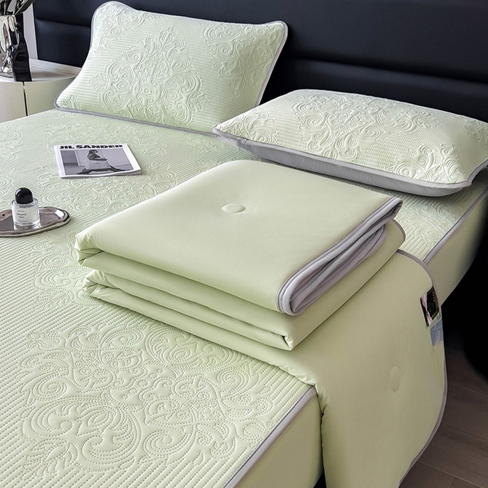 91家纺网 家纺一手货源 找家纺 乐家欣 2026新款凉感欧式夏被床笠四件套 欧式床笠-嫩绿