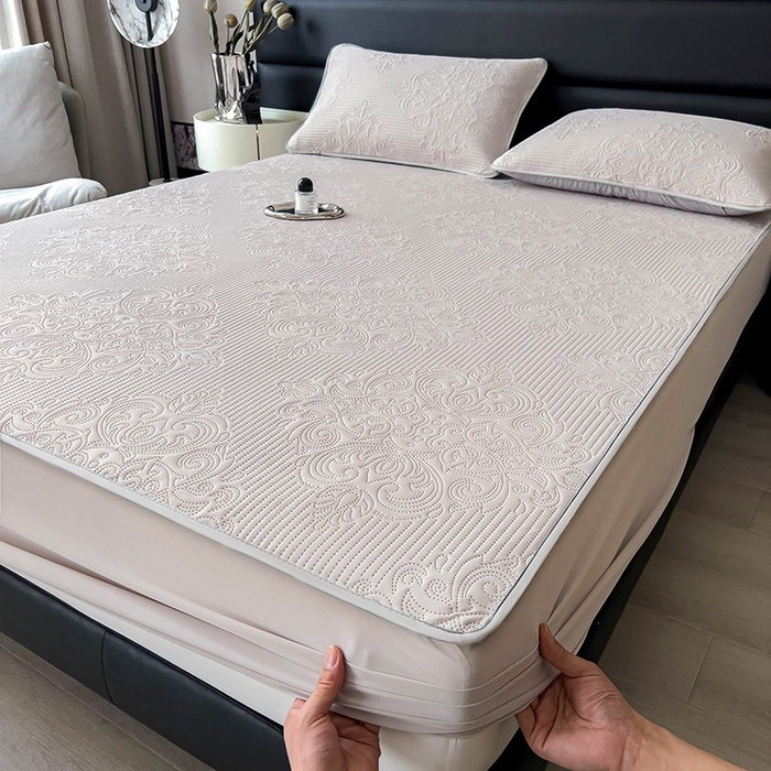 91家纺网 家纺一手货源 找家纺 乐家欣 2026新款凉感欧式夏被床笠四件套 欧式床笠-浅灰